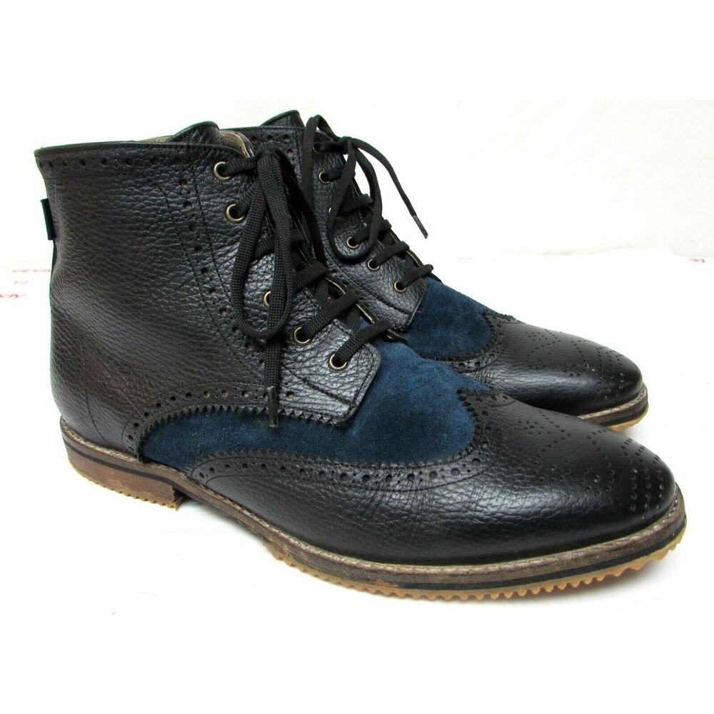 Satori men's size US 11-12 EU 45 leather ankle boots wing tip blue and black